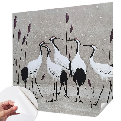 Peel and stick wall mural for kids' room with a flock of cranes