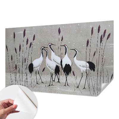 Peel and stick wall mural for kids' room with a flock of cranes