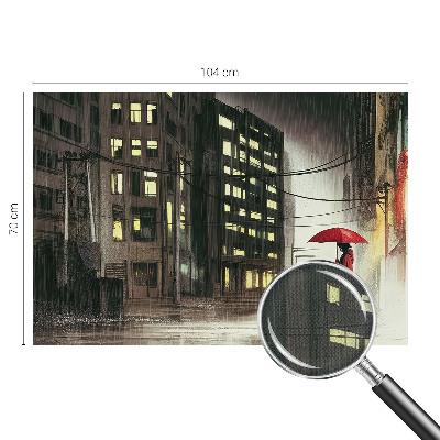 3D wall mural featuring a rainy city scene