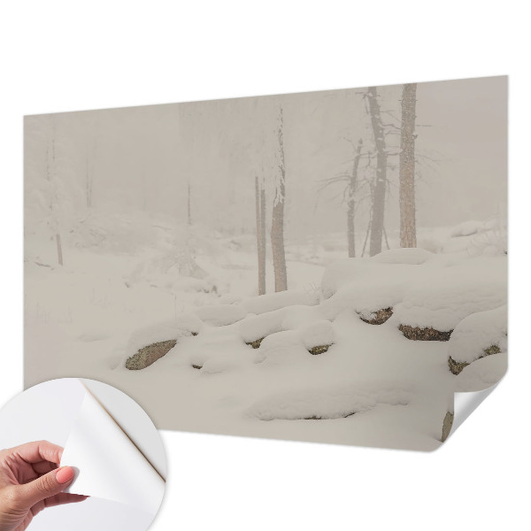 Children's wall mural with a snowy forest design