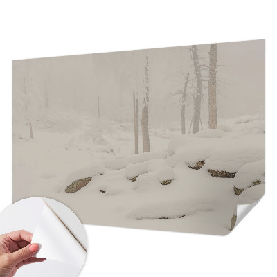 Children's wall mural with a snowy forest design