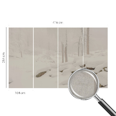 Children's wall mural with a snowy forest design