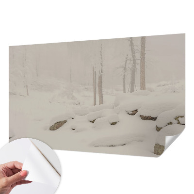 Children's wall mural with a snowy forest design
