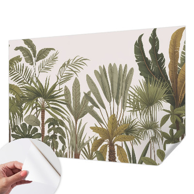 Baby room wall mural with an exotic leaves design