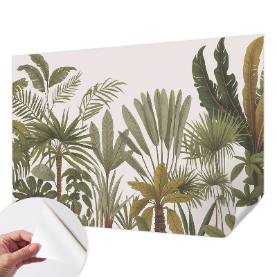 Baby room wall mural with an exotic leaves design