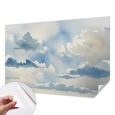 Peel and stick wallpaper mural with a heavenly clouds design