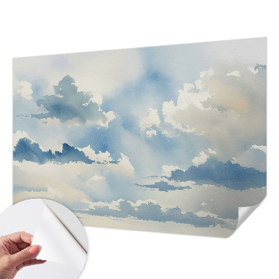 Peel and stick wallpaper mural with a heavenly clouds design