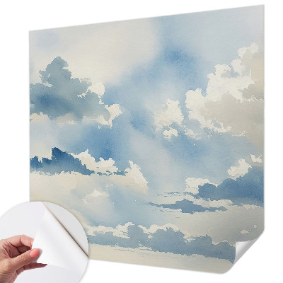 Peel and stick wallpaper mural with a heavenly clouds design