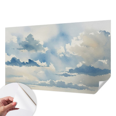 Peel and stick wallpaper mural with a heavenly clouds design