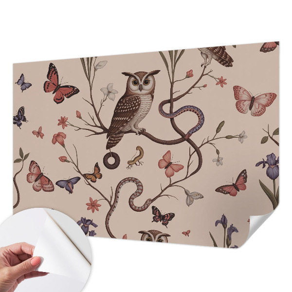 Self-adhesive photo wallpaper with an owl nature motif