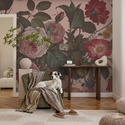 Removable wall mural with a floral elegance design