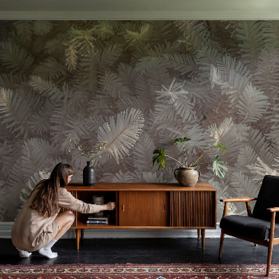 Peel and stick wall mural for living room featuring frosty twig motifs