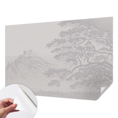 Removable wall mural wallpaper with a castle landscape design