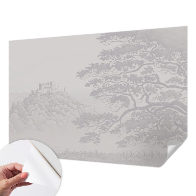 Removable wall mural wallpaper with a castle landscape design