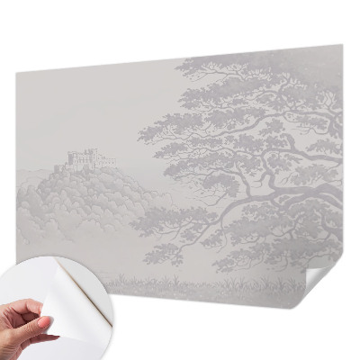 Removable wall mural wallpaper with a castle landscape design