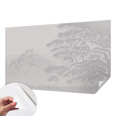 Removable wall mural wallpaper with a castle landscape design