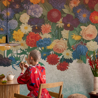 Peel and stick wall mural for bedroom Colorful flowers