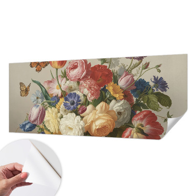 3D wall mural with flowers and butterflies
