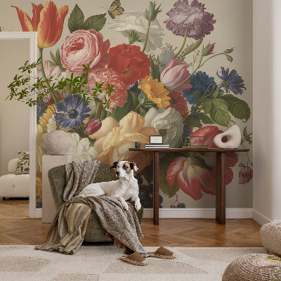 3D wall mural Flowers and butterflies