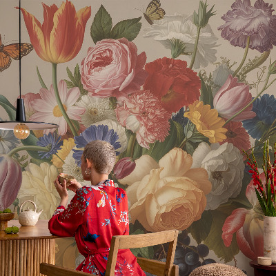 3D wall mural Flowers and butterflies