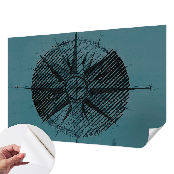 Children's wall mural with a marine compass design