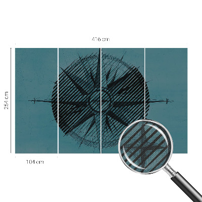 Children's wall mural with a marine compass design
