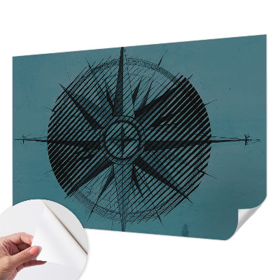 Children's wall mural with a marine compass design