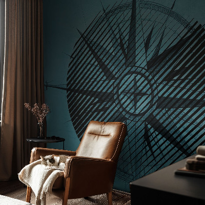 Children's wall mural with a marine compass design