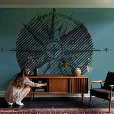 Children's wall mural with a marine compass design