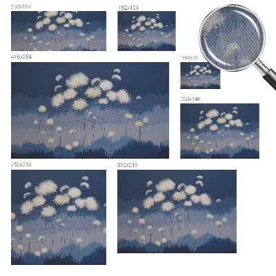 Baby room wall mural with white dandelion illustrations
