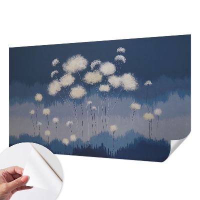 Baby room wall mural with white dandelion illustrations