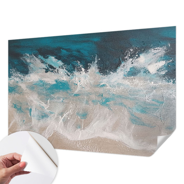 Peel and stick wallpaper mural with an ocean waves design