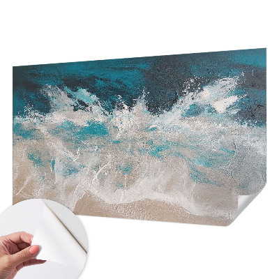 Peel and stick wallpaper mural with an ocean waves design