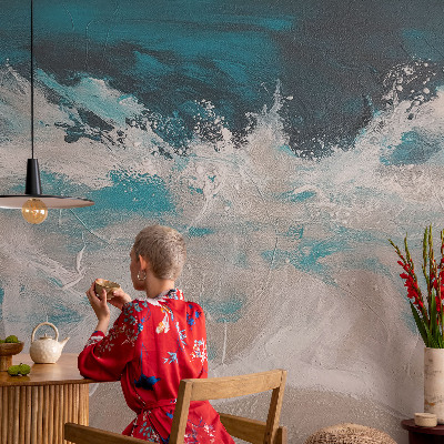 Peel and stick wallpaper mural with an ocean waves design