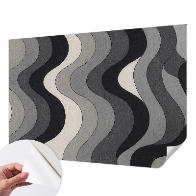 Stick-on wall mural with a gray wave pattern