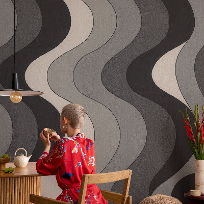 Stick-on wall mural with a gray wave pattern