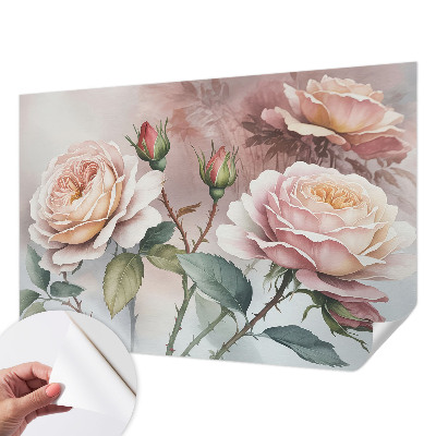 Removable wall mural wallpaper with a pastel rose pattern