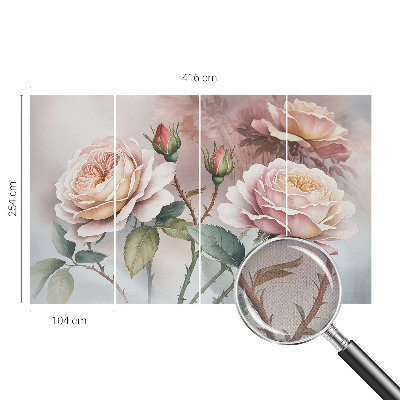 Removable wall mural wallpaper with a pastel rose pattern