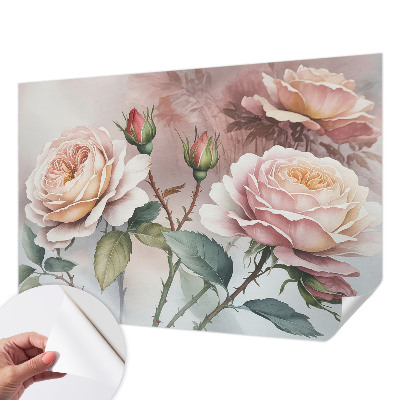 Removable wall mural wallpaper with a pastel rose pattern