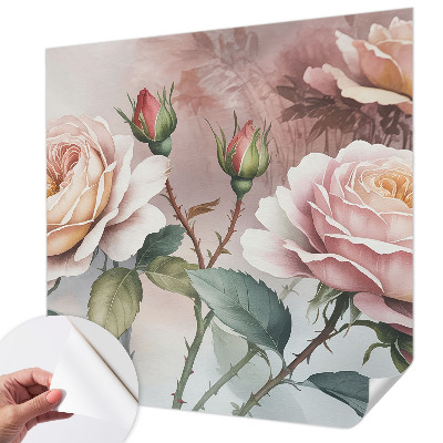 Removable wall mural wallpaper with a pastel rose pattern