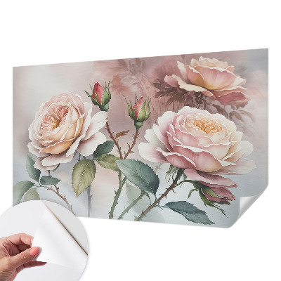 Removable wall mural wallpaper with a pastel rose pattern
