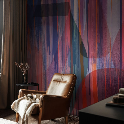 Peel and stick wall mural for bedroom with rainbow stripe design
