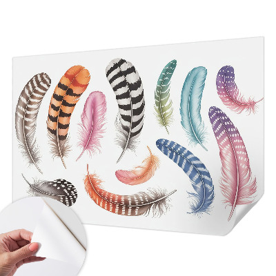 Nursery wall mural with a pastel feather pattern