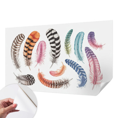 Nursery wall mural with a pastel feather pattern