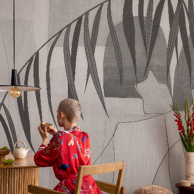 Baby room wall mural with an abstract palm tree design