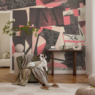 Peel and stick wall mural with a geometric collage design