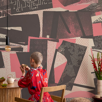 Peel and stick wall mural with a geometric collage design