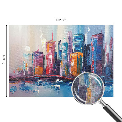 Self-adhesive wall mural featuring a colorful city design