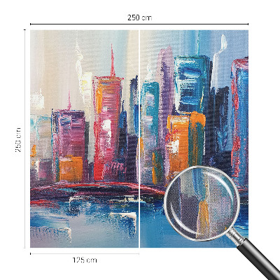 Self-adhesive wall mural featuring a colorful city design