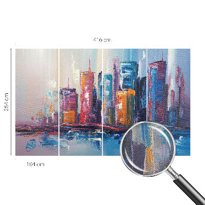Self-adhesive wall mural featuring a colorful city design